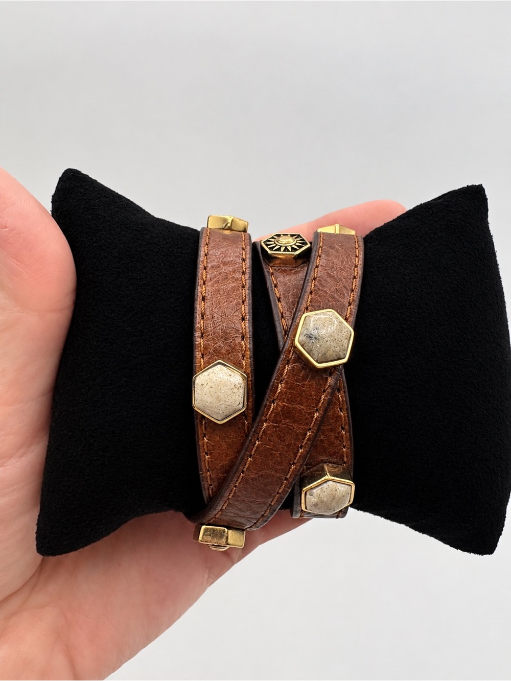 Studio Barse African Opal & Golden Bronze Leather Southwestern Wrap Bracelet